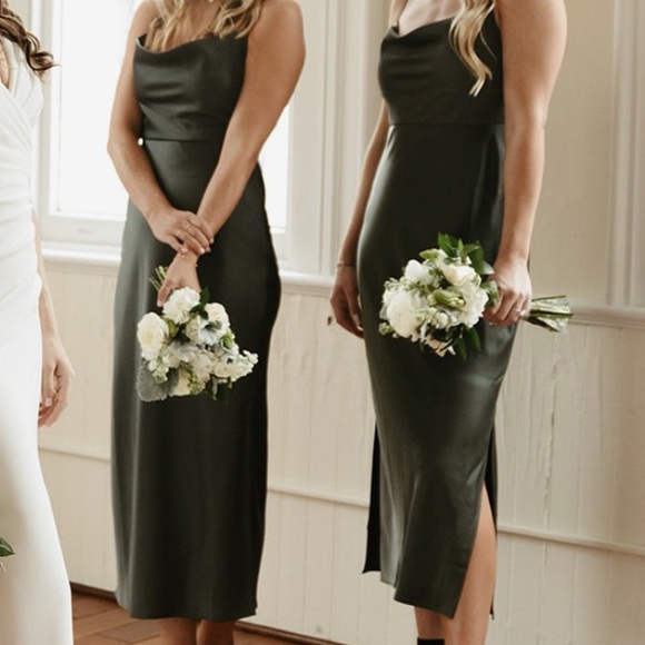 size 4 BHLDN cowl neck satin dress, worn once - forest green - Picture 1 of 3